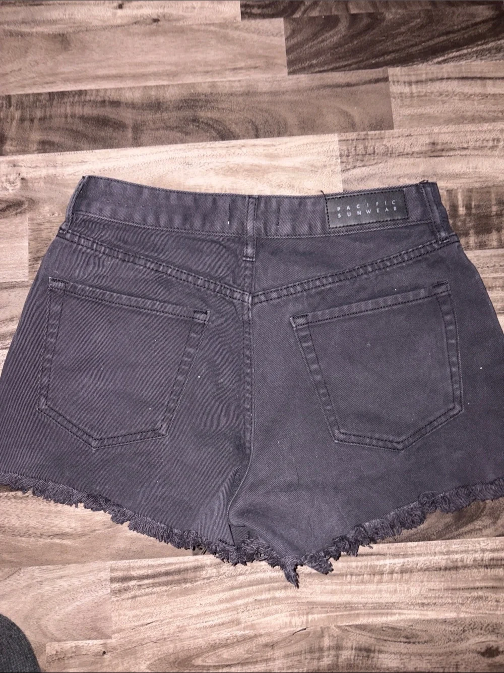 Pacific Sunwear Black Frayed Hem Denim Shorts